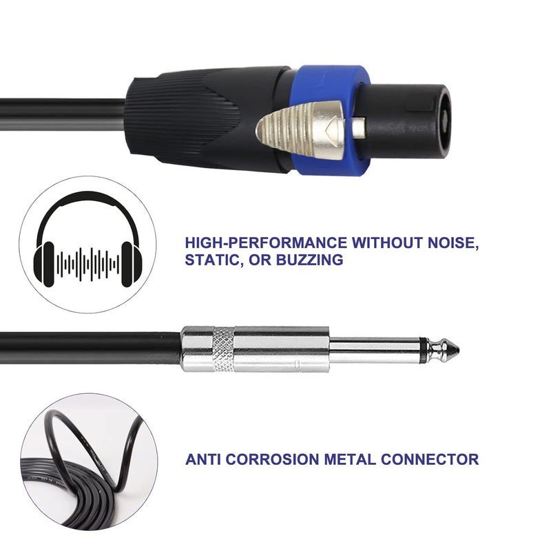 HBU 1 Pack 10 Feet Speakon to 1/4" Cable - 1pc 10FT Speak-On Male to 1/4 Inch 6.35mm TS Wire for Speaker, Loudspeaker, Audio Amplifier, Mixer - 16 AWG Heavy Duty with Twist Lock - Image 2